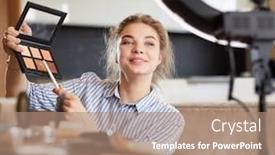  Presentation with eye shadow - Colorful theme enhanced with make-up-blogger-holding-eye backdrop and a coral colored foreground