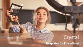  Presentation with eye shadow - Presentation design featuring make-up-blogger-holding-eye background and a coral colored foreground