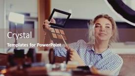  Presentation with eye shadow - Cool new theme with make-up-blogger-holding-eye backdrop and a violet colored foreground