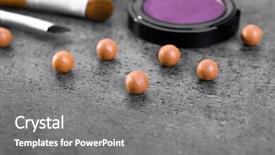  Presentation with eye shadow - Presentation design consisting of make-up brush eye-shadow and blusher balls on grey background background and a gray colored foreground