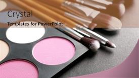  Presentation with eye shadow - Slide set consisting of make up brushes and eye shadow palette on black background background and a red colored foreground