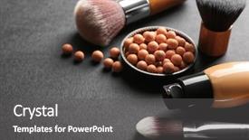  Presentation with foundation - Audience pleasing PPT layouts consisting of make up brushes and foundation on grey background backdrop and a dark gray colored foreground