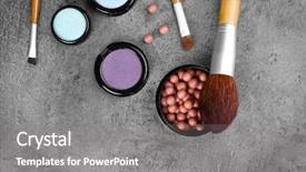  Presentation with eye shadow - Presentation design with make-up brushes eye-shadow and blusher on grey background background and a gray colored foreground