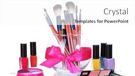  Presentation with cosmetics - Cool new PPT layouts with make-up brushes in glass vase and cosmetics isolated on white backdrop and a white colored foreground