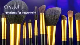  Presentation with artist - Audience pleasing PPT theme consisting of make-up brushes set over black holiday blinking background various professional makeup brush on dark backdrop in studio make up artist tools backdrop and a navy blue colored foreground