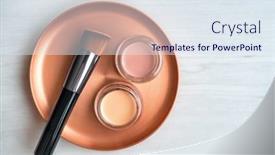  Presentation with blush - PPT theme consisting of make-up-foundation-brush-beauty background and a sky blue colored foreground