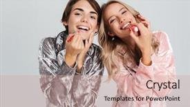  Presentation with lips - Slides featuring make up haistyle - two pretty girls wearing pajamas background and a coral colored foreground