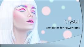  Presentation with girl model - Audience pleasing PPT layouts consisting of make-up in white blue backdrop and a light blue colored foreground