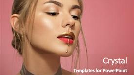  Presentation with golden woman - Theme having make up liquid golden lipstick background and a coral colored foreground