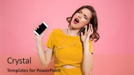  Presentation with music singing - PPT theme consisting of make up listening to music background and a gold colored foreground