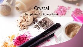  Presentation with cosmetics - Amazing slide deck having make-up products and cosmetics on white background backdrop and a coral colored foreground