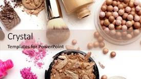  Presentation with sample - Slide deck having make-up products color sample background and a coral colored foreground