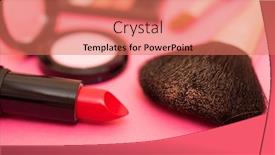  Presentation with related - Colorful PPT theme enhanced with make-up related products and tools backdrop and a coral colored foreground