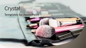  Presentation with different - Slides having make-up used brushes arranged background and a light gray colored foreground