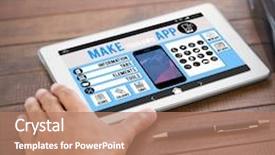  Presentation with smartphone app - Slide deck featuring make your own app smartphone against a man is drinking coffee background and a coral colored foreground