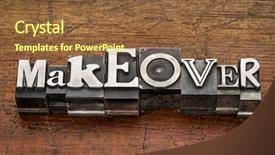  Presentation with metal - Slide set featuring makeover word in mixed vintage background and a tawny brown colored foreground