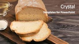  Presentation with gluten free bread on wooden - PPT theme consisting of makerspace - loaf baked in bread machine background and a violet colored foreground