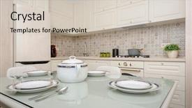  Presentation with kitchen design - Cool new PPT theme with makerspace - modern spacioius beige colored kitchen backdrop and a soft green colored foreground