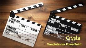  Presentation with clapper - Slide set with makerspace - movie clapper board at wooden background and a tawny brown colored foreground