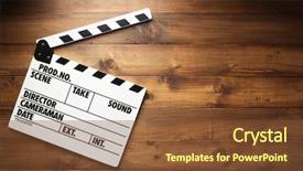  Presentation with clapper - Amazing theme having makerspace - movie clapper board at wooden backdrop and a tawny brown colored foreground