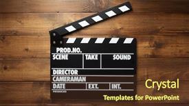  Presentation with clapper - PPT layouts consisting of makerspace - movie clapper board at wooden background and a tawny brown colored foreground
