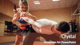  Presentation with self defense - Presentation having makes elbow kick self-defense background and a tawny brown colored foreground