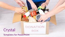  Presentation with donation - Audience pleasing slide set consisting of makes foodstuffs out of donation backdrop and a sky blue colored foreground