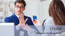  Presentation with credit card - Colorful theme enhanced with makes payment with credit card backdrop and a light blue colored foreground