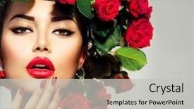  Presentation with girl model - PPT theme featuring makeup and hair and manicure background and a light gray colored foreground