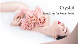 Presentation with girl model - Colorful PPT theme enhanced with makeup and pink rose flower backdrop and a white colored foreground
