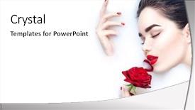  Presentation with beautiful young girl red - Colorful presentation design enhanced with makeup and red rose flower backdrop and a white colored foreground