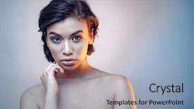  Presentation with beauty makeup - PPT theme enhanced with young woman with great features background and a light blue colored foreground