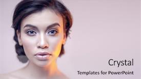 Presentation with beauty makeup - PPT theme having young woman with great features background and a lemonade colored foreground