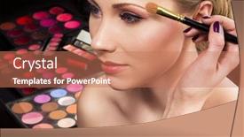  Presentation with makeup artist - Beautiful presentation theme featuring makeup artist applying eyeshadow backdrop and a coral colored foreground