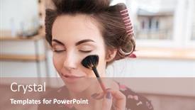  Presentation with makeup artist - Cool new slide deck with makeup artist applying professional brush backdrop and a coral colored foreground