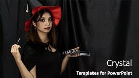  Presentation with makeup artist - Slide set consisting of makeup artist do makeup for halloween costume prepare for carnival of halloween party background and a black colored foreground