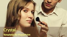  Presentation with makeup artist - Audience pleasing presentation theme consisting of beautification - makeup artist does makeup backdrop and a tawny brown colored foreground