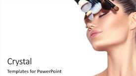  Presentation with makeup fashion model applying lipstick - Colorful PPT theme enhanced with makeup artist fashion model girl backdrop and a white colored foreground