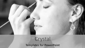  Presentation with makeup artist - Colorful PPT theme enhanced with makeup artist is applying cosmetics on model face backdrop and a light gray colored foreground