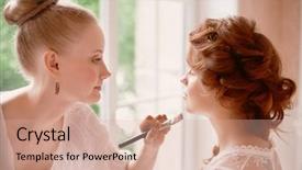  Presentation with bride - Beautiful PPT theme featuring makeup bride before the wedding backdrop and a  colored foreground