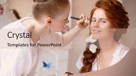  Presentation with bride - Audience pleasing PPT theme consisting of makeup bride on the wedding backdrop and a  colored foreground