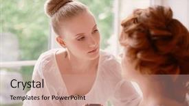  Presentation with bride and groom at wedding - Theme consisting of makeup bride on the wedding background and a coral colored foreground