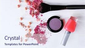  Presentation with cosmetics - Cool new presentation theme with makeup brush and cosmetics on white background backdrop and a sky blue colored foreground