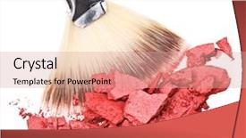  Presentation with eye shadow - Theme featuring makeup brush with red crushed eye shadow isolated on white macro background and a coral colored foreground