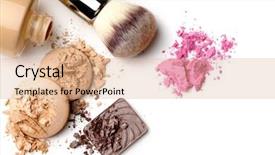  Presentation with sample - Amazing PPT layouts having makeup brushes - make-up products color sample isolated backdrop and a coral colored foreground