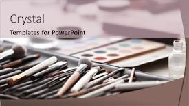  Presentation with brushes makeup - Presentation design consisting of makeup-brushes-and-eyeshadow-palette background and a soft green colored foreground