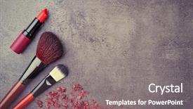  Presentation with brushes makeup - Presentation theme consisting of makeup brushes with red lipstick background and a gray colored foreground