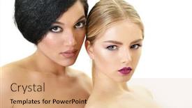 Presentation with beauty makeup - Theme enhanced with makeup double female portrait caucasian blond girl and beautiful mulatto young woman posing in studio over white background fashion beauty glam youth background and a coral colored foreground