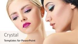  Presentation with beauty makeup - PPT theme consisting of makeup double female portrait caucasian blond girl and beautiful mulatto young woman posing in studio over white background fashion beauty glam youth background and a lemonade colored foreground