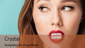  Presentation with beauty makeup - Beautiful presentation featuring makeup holding in her mouth backdrop and a red colored foreground